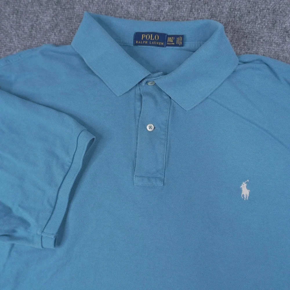Polo Ralph Lauren Polo Shirt Mens 2XLT Blue Short Sleeve Mesh Cotton Pony Logo